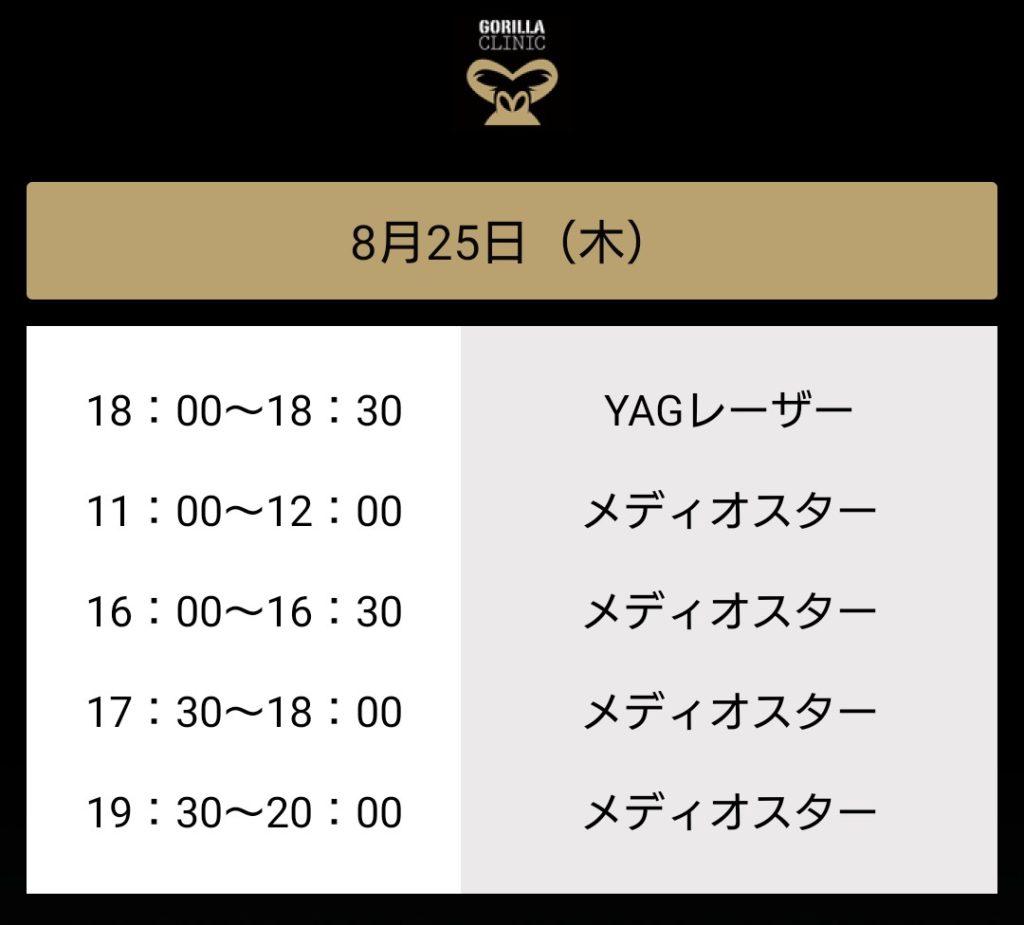 ゴリラクリニックの空き枠